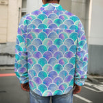 Sea Blue Mermaid Scales Pattern Print Men's Shirt Jacket