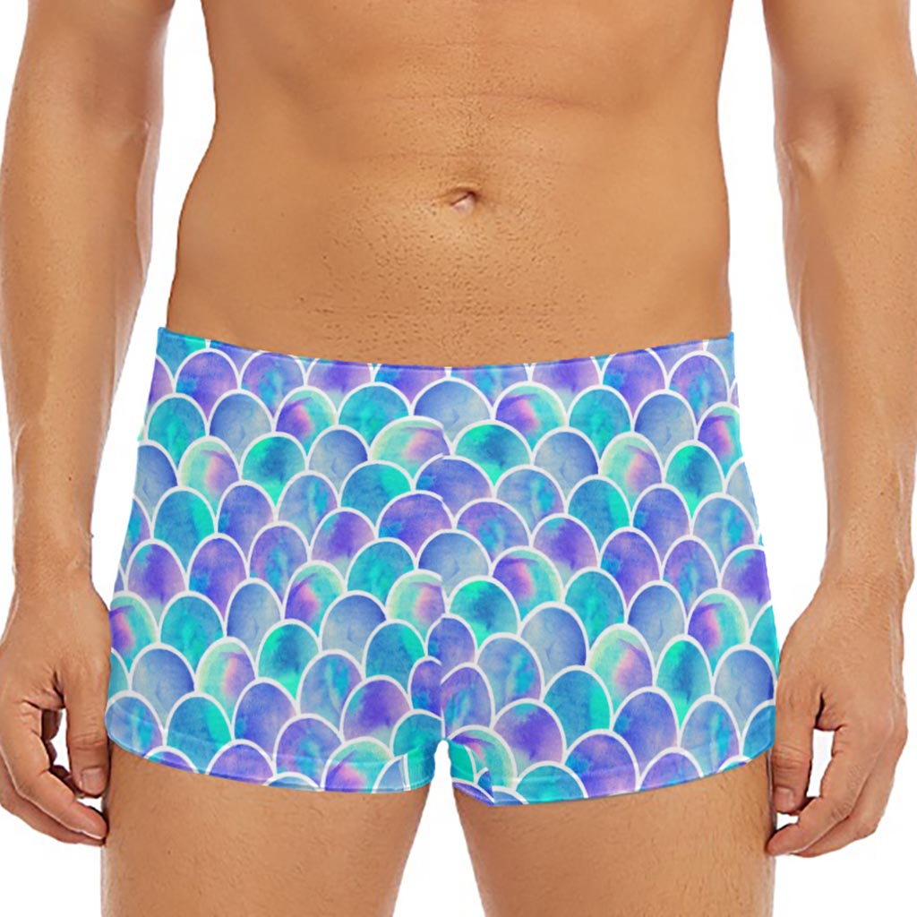 Sea Blue Mermaid Scales Pattern Print Men's Short Boxer Briefs