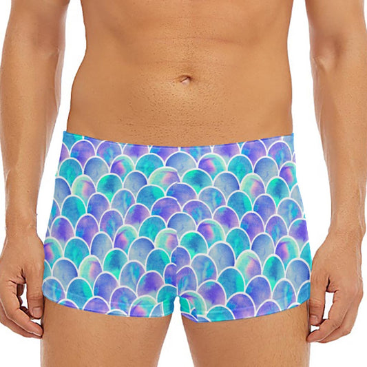 Sea Blue Mermaid Scales Pattern Print Men's Short Boxer Briefs