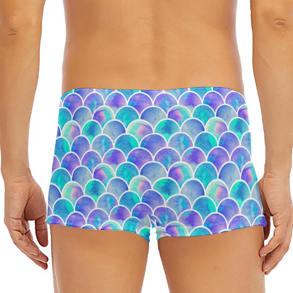 Sea Blue Mermaid Scales Pattern Print Men's Short Boxer Briefs