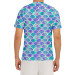Sea Blue Mermaid Scales Pattern Print Men's Short Sleeve Rash Guard