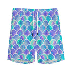 Sea Blue Mermaid Scales Pattern Print Men's Sports Shorts