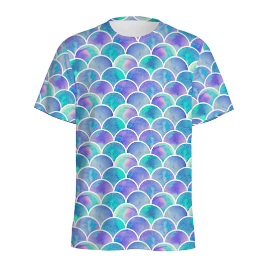 Sea Blue Mermaid Scales Pattern Print Men's Sports T-Shirt