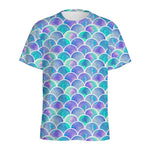 Sea Blue Mermaid Scales Pattern Print Men's Sports T-Shirt