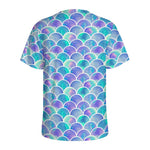 Sea Blue Mermaid Scales Pattern Print Men's Sports T-Shirt