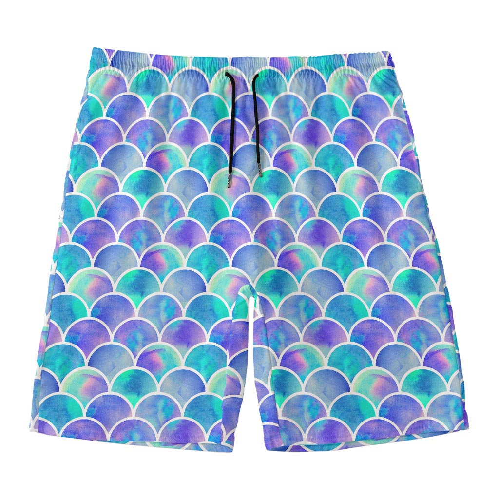 Sea Blue Mermaid Scales Pattern Print Men's Swim Trunks