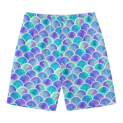 Sea Blue Mermaid Scales Pattern Print Men's Swim Trunks