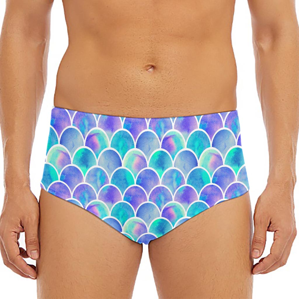 Sea Blue Mermaid Scales Pattern Print Men's Triangle Swim Briefs