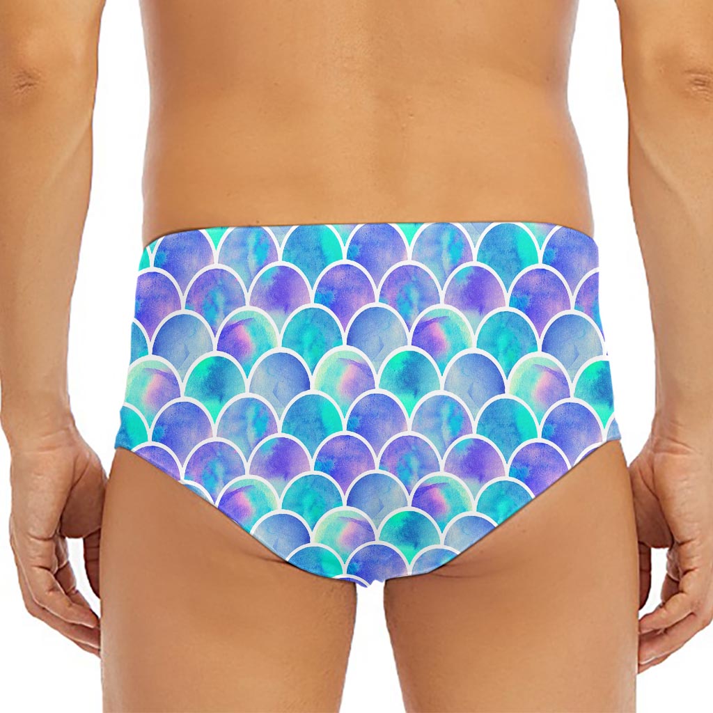 Sea Blue Mermaid Scales Pattern Print Men's Triangle Swim Briefs