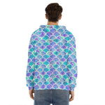 Sea Blue Mermaid Scales Pattern Print Men's Velvet Pullover Hoodie