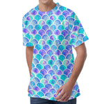 Sea Blue Mermaid Scales Pattern Print Men's Velvet T-Shirt