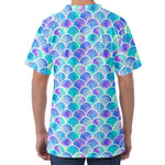 Sea Blue Mermaid Scales Pattern Print Men's Velvet T-Shirt