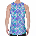 Sea Blue Mermaid Scales Pattern Print Men's Velvet Tank Top
