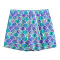 Sea Blue Mermaid Scales Pattern Print Mesh Shorts