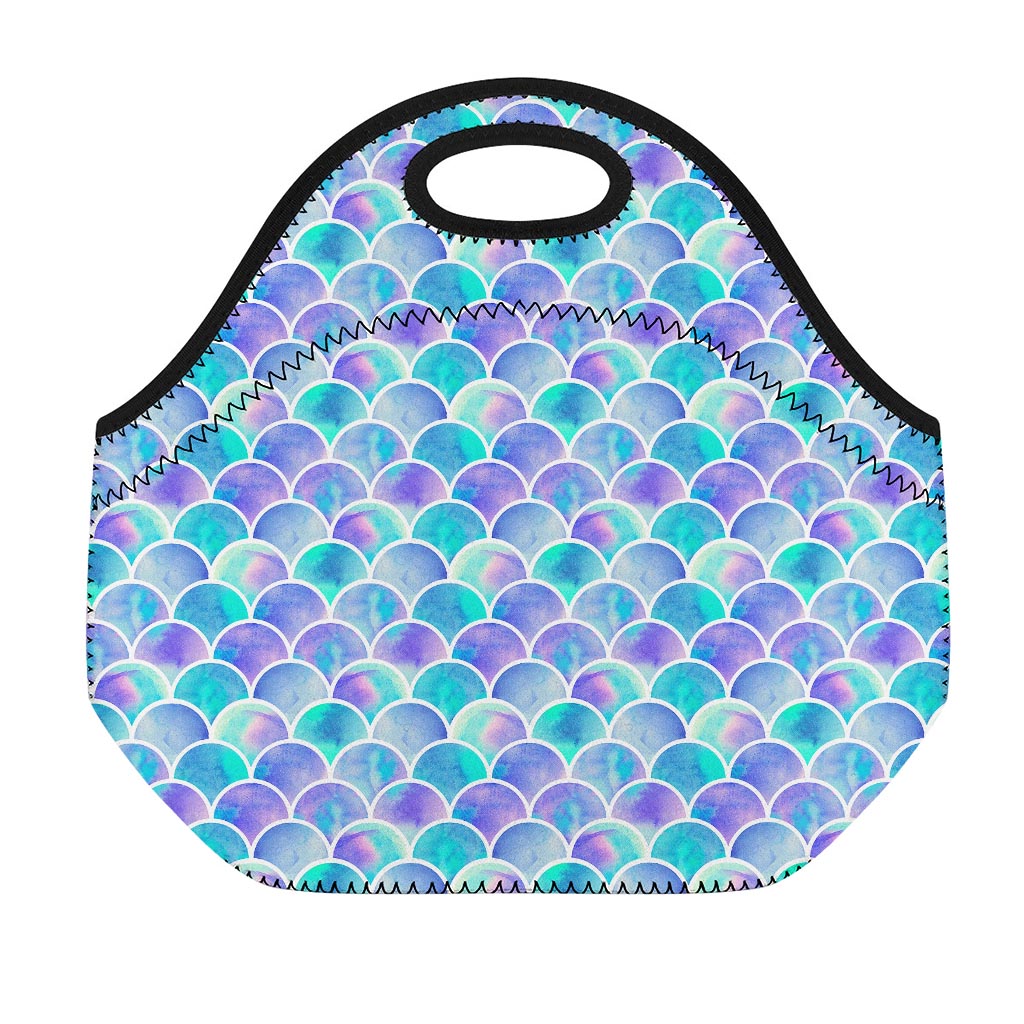 Sea Blue Mermaid Scales Pattern Print Neoprene Lunch Bag