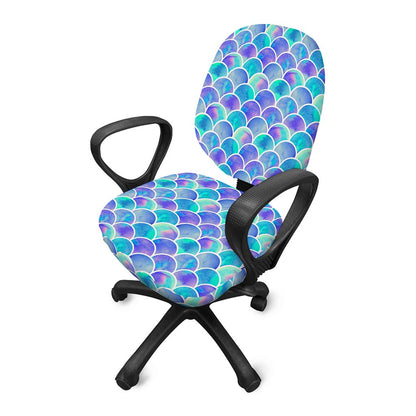 Sea Blue Mermaid Scales Pattern Print Office Chair Cover