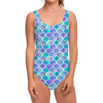 Sea Blue Mermaid Scales Pattern Print One Piece Swimsuit