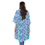 Sea Blue Mermaid Scales Pattern Print Open Front Beach Cover Up