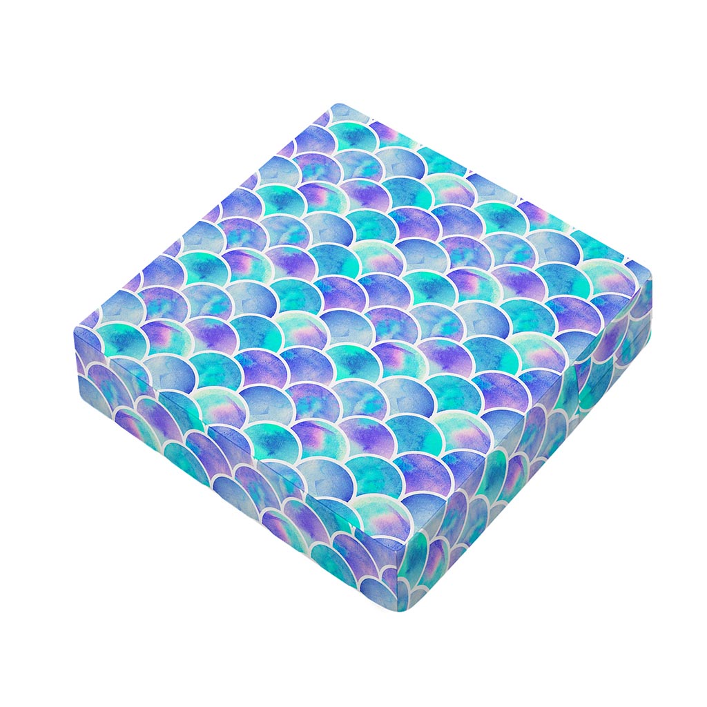 Sea Blue Mermaid Scales Pattern Print Outdoor Seat Cushion Cover