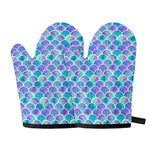 Sea Blue Mermaid Scales Pattern Print Oven Mitts