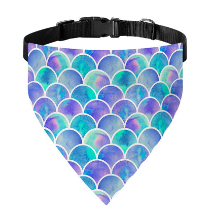 Sea Blue Mermaid Scales Pattern Print Over The Collar Dog Bandana