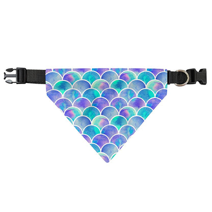 Sea Blue Mermaid Scales Pattern Print Over The Collar Dog Bandana
