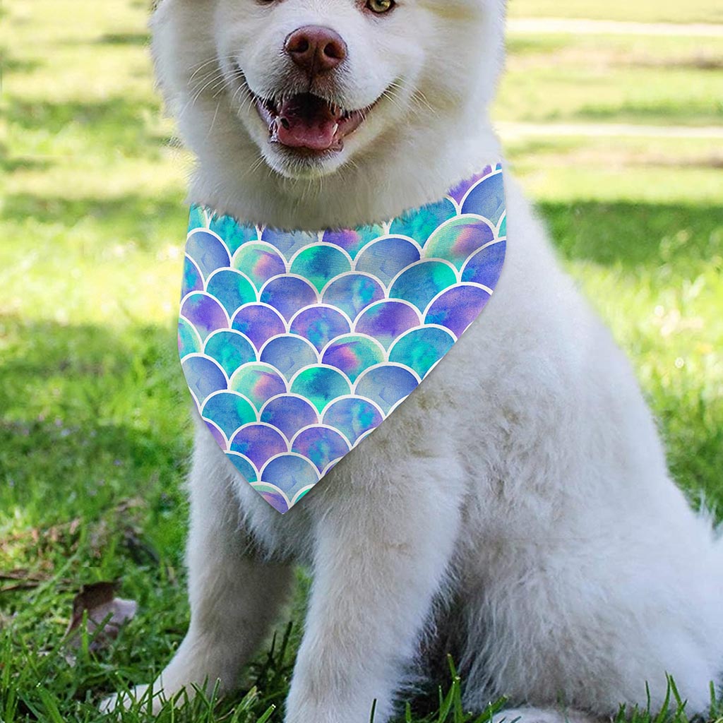 Sea Blue Mermaid Scales Pattern Print Over The Collar Dog Bandana
