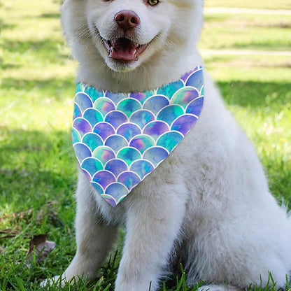 Sea Blue Mermaid Scales Pattern Print Over The Collar Dog Bandana