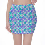 Sea Blue Mermaid Scales Pattern Print Pencil Mini Skirt