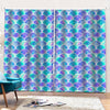 Sea Blue Mermaid Scales Pattern Print Pencil Pleat Curtains