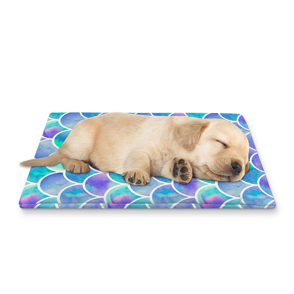 Sea Blue Mermaid Scales Pattern Print Pet Cooling Mat Cover