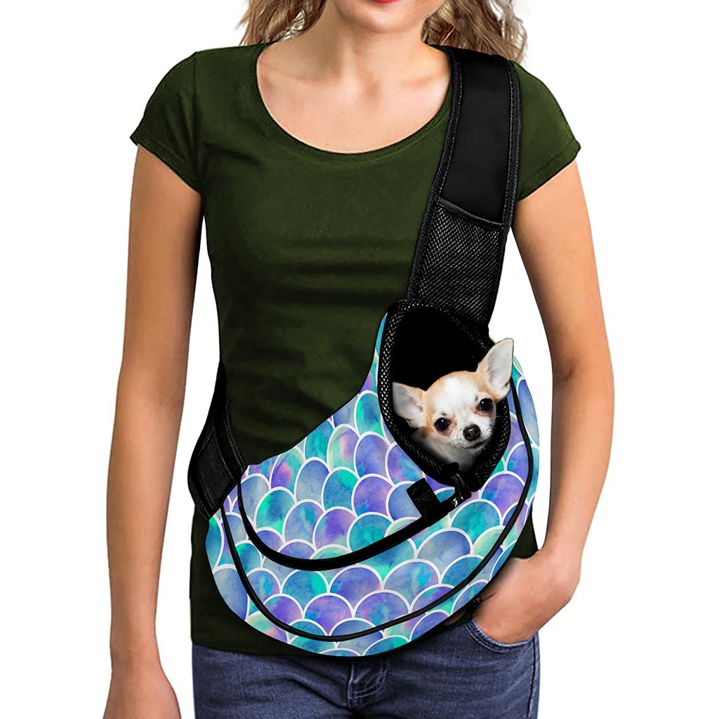 Sea Blue Mermaid Scales Pattern Print Pet Sling Carrier