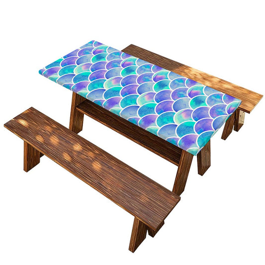 Sea Blue Mermaid Scales Pattern Print Picnic Table Cover