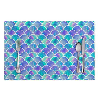 Sea Blue Mermaid Scales Pattern Print Placemat