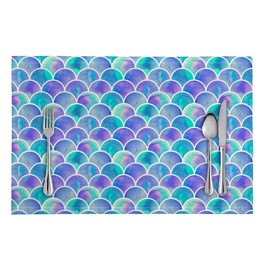 Sea Blue Mermaid Scales Pattern Print Placemat
