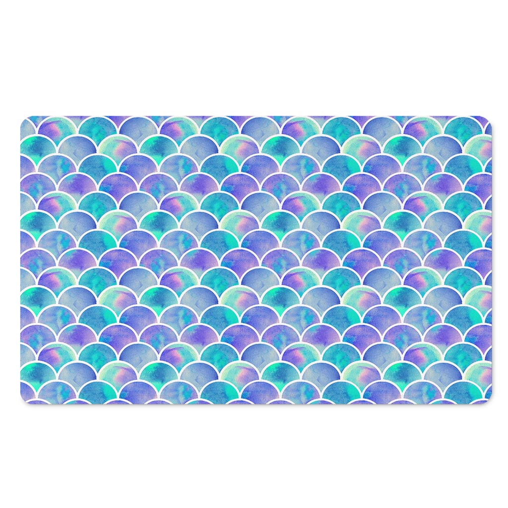 Sea Blue Mermaid Scales Pattern Print Polyester Doormat