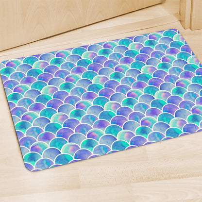 Sea Blue Mermaid Scales Pattern Print Polyester Doormat