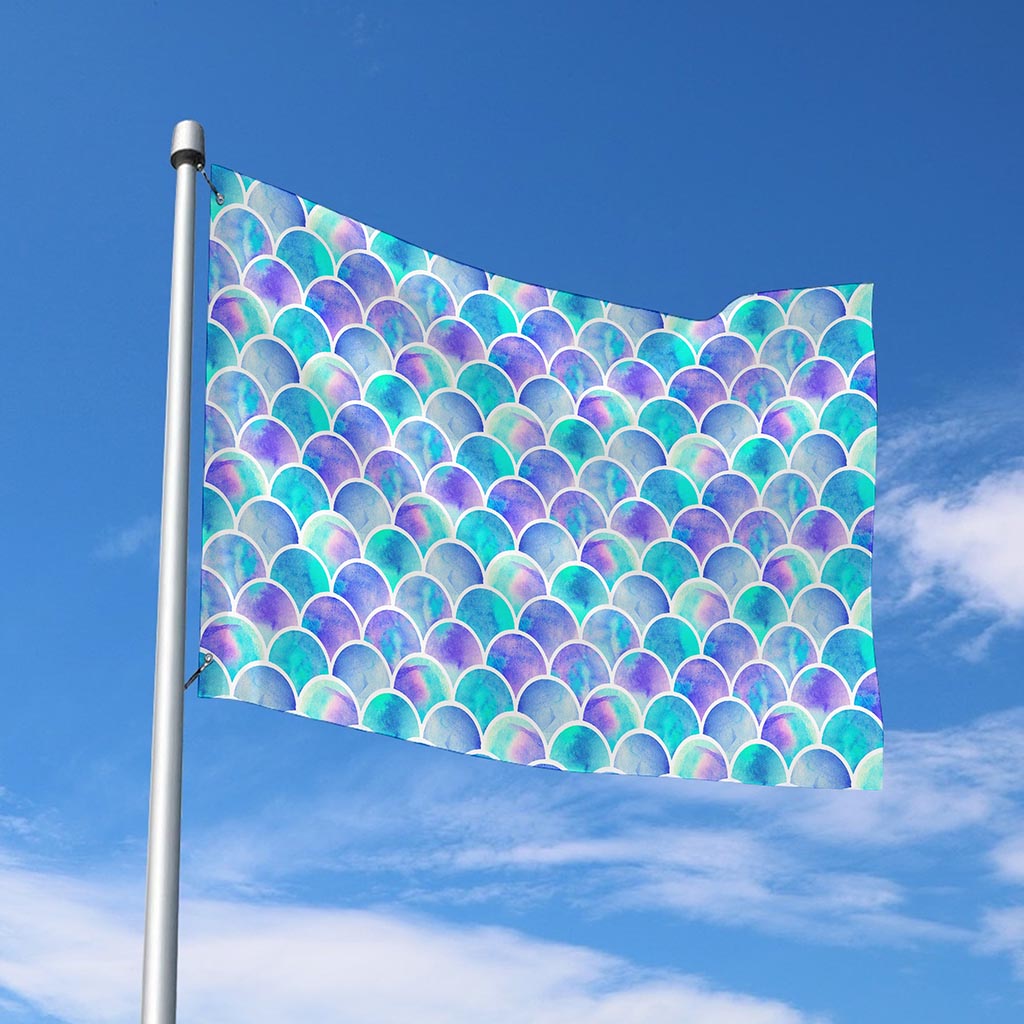 Sea Blue Mermaid Scales Pattern Print Polyester Flag