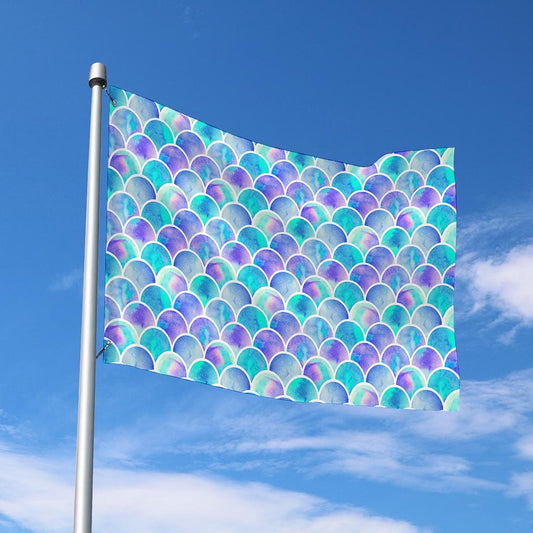 Sea Blue Mermaid Scales Pattern Print Polyester Flag