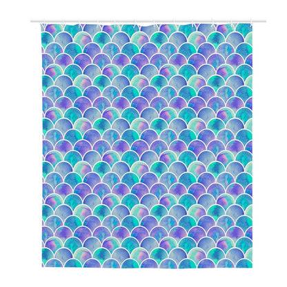 Sea Blue Mermaid Scales Pattern Print Polyester Shower Curtain