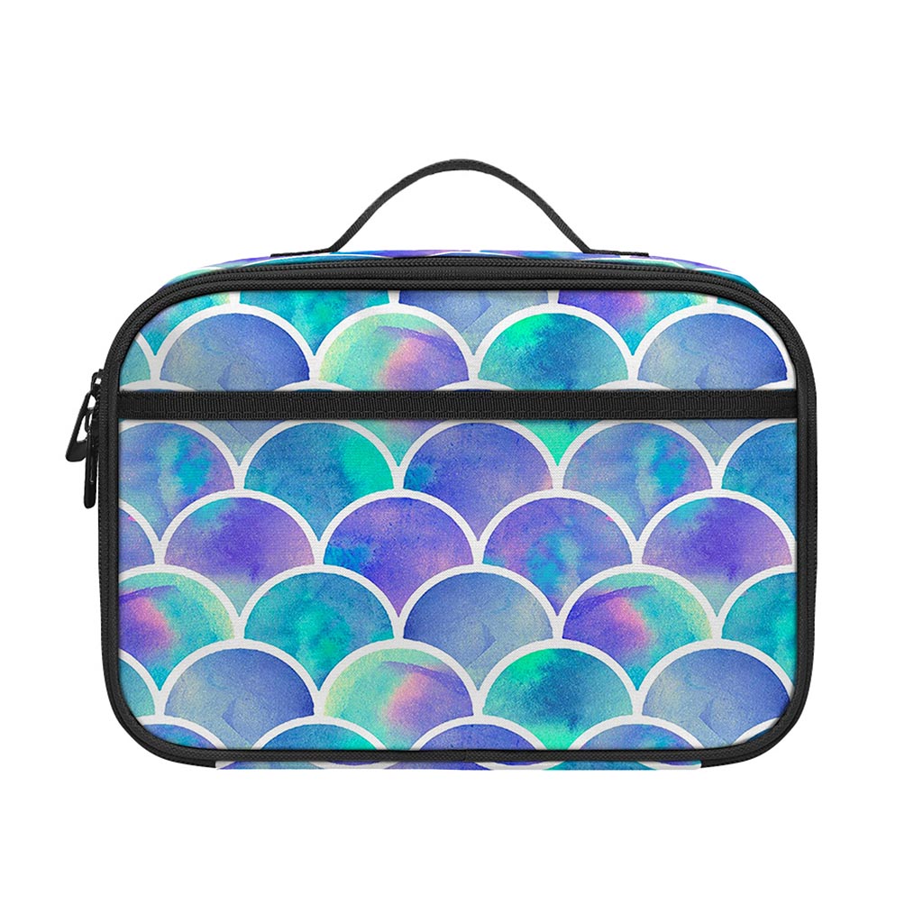 Sea Blue Mermaid Scales Pattern Print Portable Lunch Bag