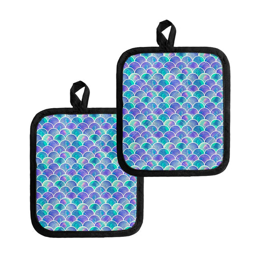 Sea Blue Mermaid Scales Pattern Print Pot Holders