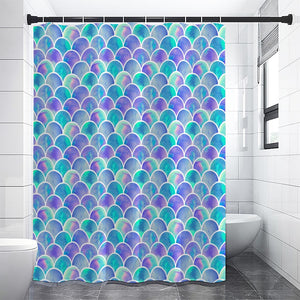 Sea Blue Mermaid Scales Pattern Print Premium Shower Curtain