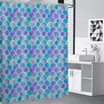 Sea Blue Mermaid Scales Pattern Print Premium Shower Curtain