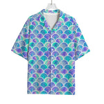 Sea Blue Mermaid Scales Pattern Print Rayon Hawaiian Shirt