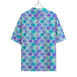 Sea Blue Mermaid Scales Pattern Print Rayon Hawaiian Shirt