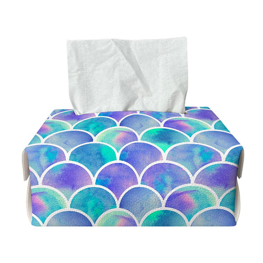 Sea Blue Mermaid Scales Pattern Print Rectangle Tissue Box Cover