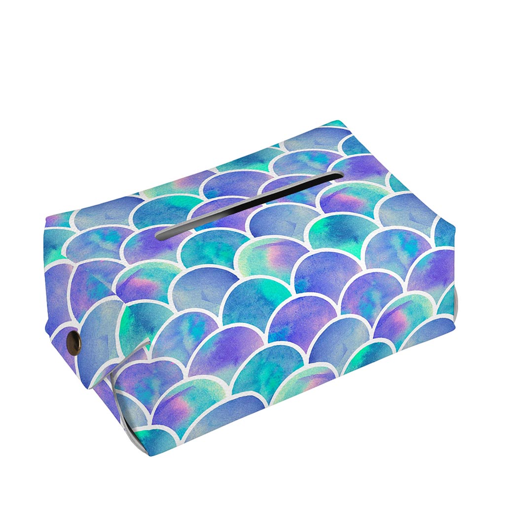Sea Blue Mermaid Scales Pattern Print Rectangle Tissue Box Cover