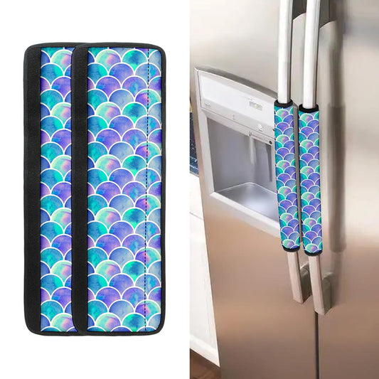 Sea Blue Mermaid Scales Pattern Print Refrigerator Handle Covers