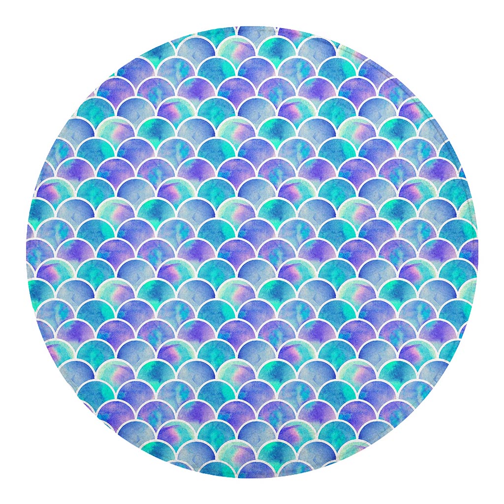 Sea Blue Mermaid Scales Pattern Print Round Blanket